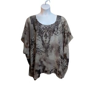 Women XL Whimsy Fairy‎ Oversized Goblin Semi Sheer Rhinestones Goth Poncho Top